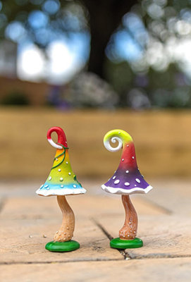 Set of 2 Resin Multi-Coloured Toadstool Garden Ornament Indoor Outdoor Mushroom Sculpture