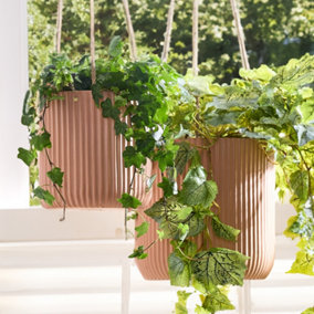 Set of 2 Rib Terracotta Hanging Pots Planter Indoor Outdoor Garden Houseplant Flower Plant Pots