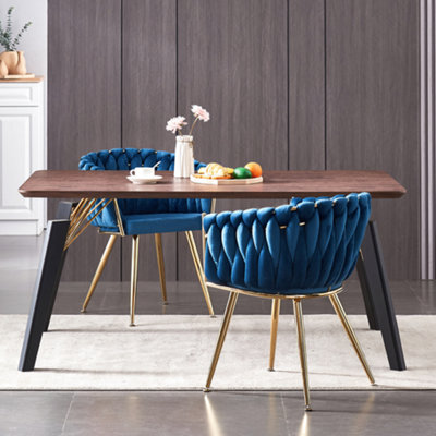 Set of 2 Roma Velvet Dining Chairs Upholstered Dining Room Chair, Blue