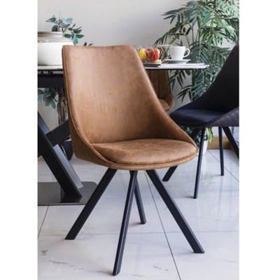 Set of 2 Rome Dining Chairs Modern Kitchen Fabric Design (Tan)