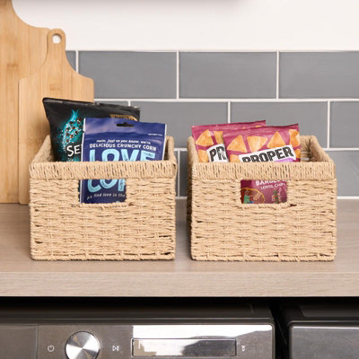Set Of 2 Rope Storage Box Cubes Folding Space Saving Shelf Boxes