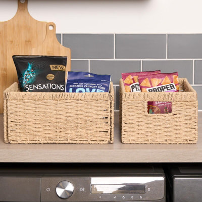 Set Of 2 Rope Storage Box Cubes Folding Space Saving Shelf Boxes