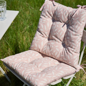 Set of 2 Rose Blush Leaf Cotton Summer Outdoor Garden Furniture Chair Seat Pads with Ties