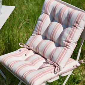 Set of 2 Rose Blush Stripe Cotton Summer Outdoor Garden Furniture Chair Seat Pads with Ties