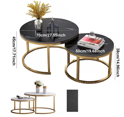 Set of 2 Round Nesting Coffee & Side Tables - Modern Marble Effect Tops ...