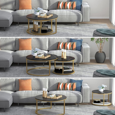 Set of 2 Round Nesting Coffee & Side Tables - Modern Marble Effect Tops ...
