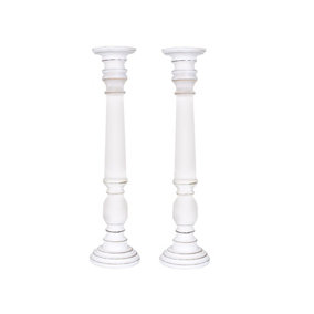 SET OF 2 Rustic Antique Carved Wooden Pillar Church Candle Holder, White Light,XX Largee 63cm