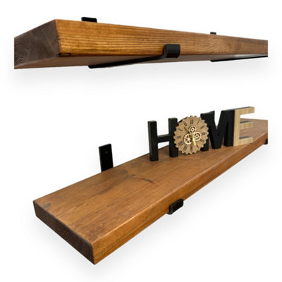 Set of 2 Rustic Wall Shelves with Brackets 22cm Depth x 45mm Thickness Ideal for Kitchen Shelving(Set of 2, 90 cm Long)