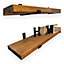 Set of 2 Rustic Wall Shelves with Brackets 22cm Depth x 45mm Thickness Ideal for Kitchen Shelving(Tudor Oak, 110 cm Long)