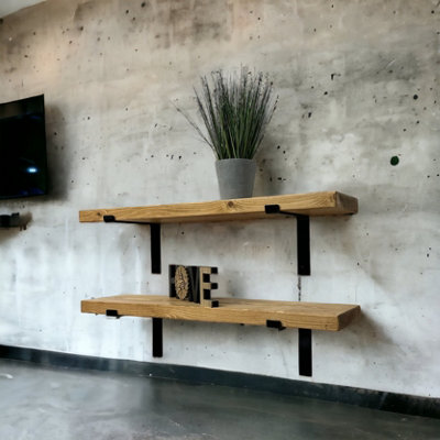 Set of 2 Rustic Wooden Floating Shelves with Hidden Brackets (Rustic Pine, 120cm (1.2m)
