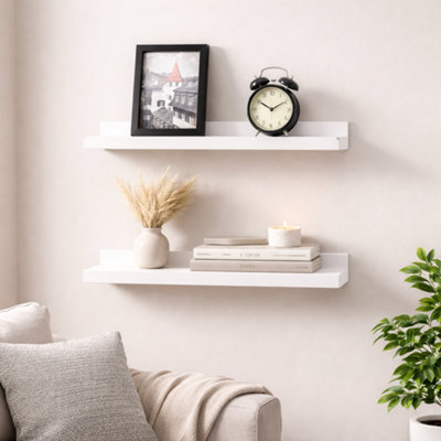 Set of 2 Shelf 48cm Wide Photo Wall Mounted Floating Shelves White
