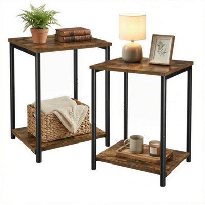 Set of 2 Side Tables, 2-Tier Sofa Side Tables, Bedside Tables with ...