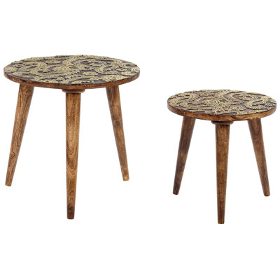 Set of 2 Side Tables CHANPI Mango Wood Dark Brown
