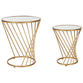 Set of 2 Side Tables with Mirrored Tabletop Gold TWIST