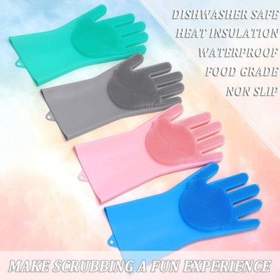 Set Of 2 Silicone Brush Scrubber - Magic Dishwashing Cleaning Sponge Gloves - Reusable - Heat Resistant