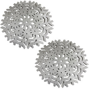 Set Of 2 Silver Glitter Snowflake Placemats Christmas Party Xmas Wedding Table Mats Set