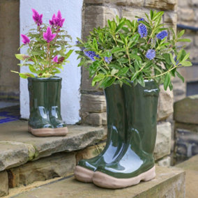 Set of 2 Small and Large Dark Green Wellington Summer Garden Planters