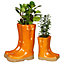Set of 2 Small and Large Orange  Wellington Boots Outdoor Ceramic Flower Pot Garden Planter Pot Gift for Gardeners