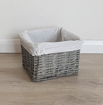 Set Of 2 Small Wicker Willow Storage Basket With Cloth Lining Grey Small 22x22x14.5 cm
