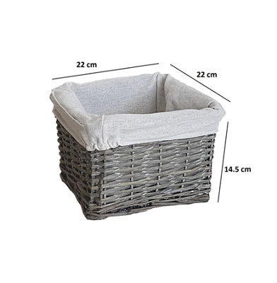 Set Of 2 Small Wicker Willow Storage Basket With Cloth Lining Grey Small 22x22x14.5 cm - 3