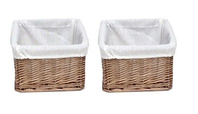 Set Of 2 Small Wicker Willow Storage Basket With Cloth Lining Natural Small: 22 x 22 x 14.5 cm