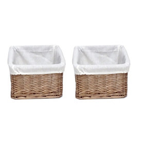 Set Of 2 Small Wicker Willow Storage Basket With Cloth Lining Natural Small: 22 x 22 x 14.5 cm
