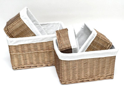 Set Of 2 Small Wicker Willow Storage Basket With Cloth Lining Natural Small: 22 x 22 x 14.5 cm