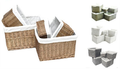 Set Of 2 Small Wicker Willow Storage Basket With Cloth Lining Natural Small: 22 x 22 x 14.5 cm - 4