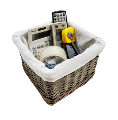 Set Of 2 Small Wicker Willow Storage Basket With Cloth Lining Oak Small 22 x 22 x 14.5 cm - 4