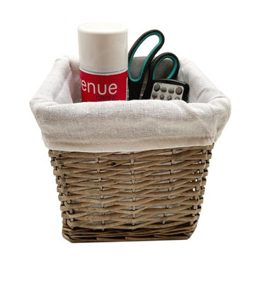 Set Of 2 Small Wicker Willow Storage Basket With Cloth Lining Oak Square 20 x 20 x 20 cm
