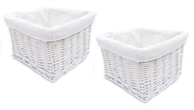 Set Of 2 Small Wicker Willow Storage Basket With Cloth Lining White Small 22 x 22 x 14.5 cm