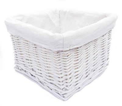 Set Of 2 Small Wicker Willow Storage Basket With Cloth Lining White Small 22 x 22 x 14.5 cm