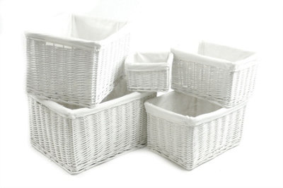 Set Of 2 Small Wicker Willow Storage Basket With Cloth Lining White Small 22 x 22 x 14.5 cm - 3