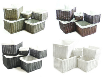 Set Of 2 Small Wicker Willow Storage Basket With Cloth Lining White Small 22 x 22 x 14.5 cm - 4