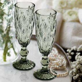 Set of 2 Smoke Grey Strasbourg Drinking Champagne Glasses Wedding Decorations Ideas
