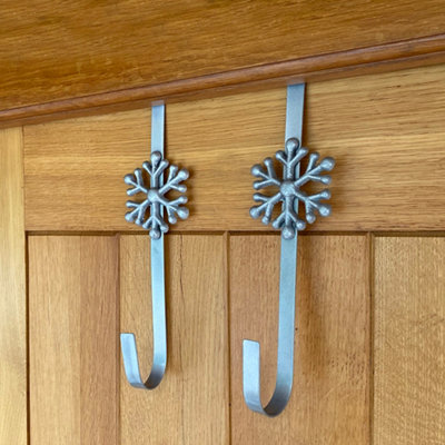 Set of 2 Snowflake Silver Metal Christmas Wreath Door Hangers