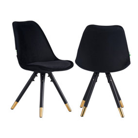 Set of 2 Sofia Velvet Dining Chairs Upholstered Dining Room Chair, Black