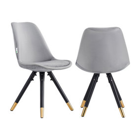 Set of 2 Sofia Velvet Dining Chairs Upholstered Dining Room Chair, Dark Grey