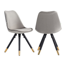 Set of 2 Sofia Velvet Dining Chairs Upholstered Dining Room Chair, Light  Grey