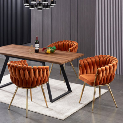 Set of 2 Sofia Velvet Dining Chairs Upholstered Dining Room Chair, Orange