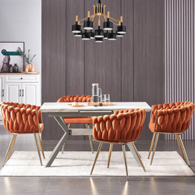 Set of 2 Sofia Velvet Dining Chairs Upholstered Dining Room Chair, Orange