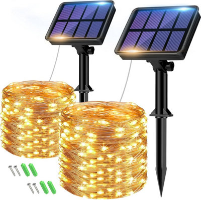 Set of 2 Solar String Lights, 16m 160 LED Waterproof 8 Modes Outdoor ...