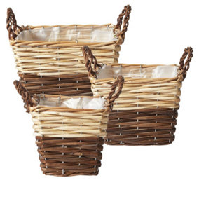 Set of 2 Square  Lined Two Tone Baskets With Handles