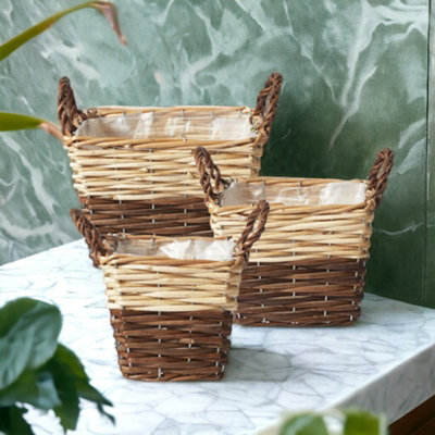 Set of 2 Square  Lined Two Tone Baskets With Handles