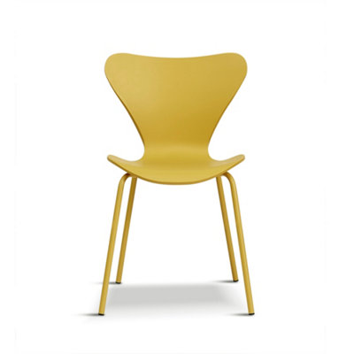 Set of 2 Stackable Mustard Yellow Plastic Dining Chairs with metal frame