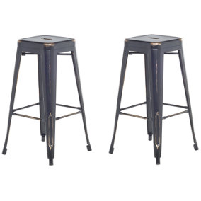 Set of 2 Steel Stools 76 cm Black with Gold CABRILLO