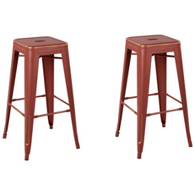 Set of 2 Steel Stools 76 cm Red with Gold CABRILLO