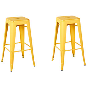 Set of 2 Steel Stools 76 cm Yellow with Gold CABRILLO