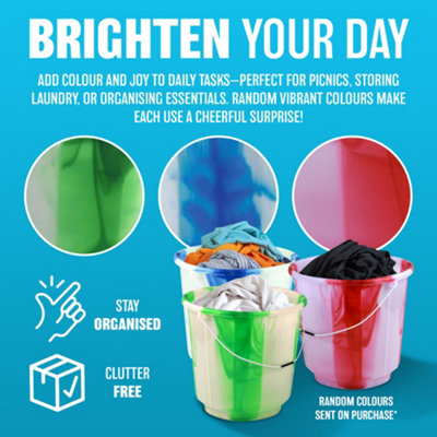 Set Of 2 Storage Buckets 7 Litre Multipurpose Handles Lid Organiser ...