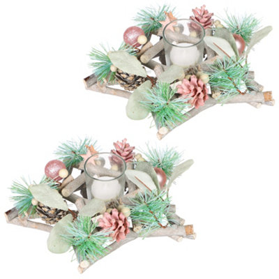 Set of 2 Sugar Sparkle Tealight Xmas Table Decoration Centrepiece Christmas Décor Candle Holder